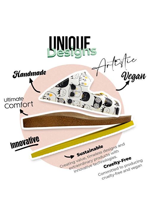 Kadın Vegan Deri Beyaz Terlik - Monochrome Cats Tasarım - Görsel 5