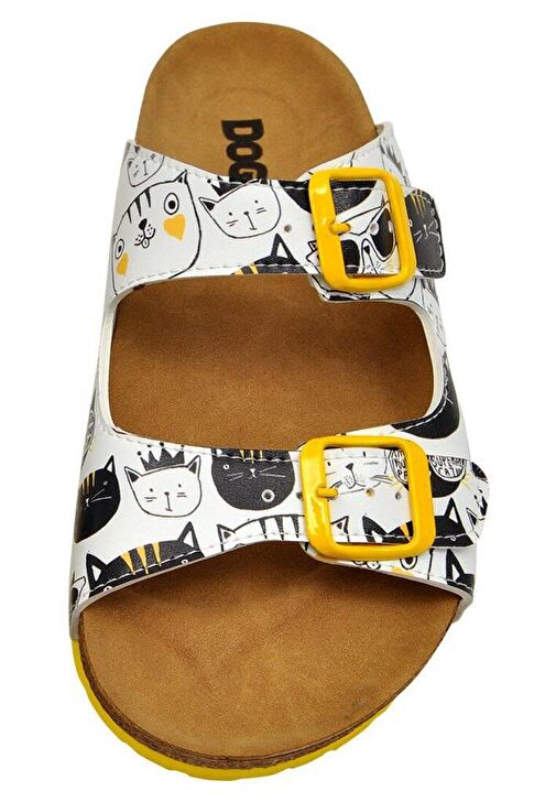 Kadın Vegan Deri Beyaz Terlik - Monochrome Cats Tasarım - Görsel 7