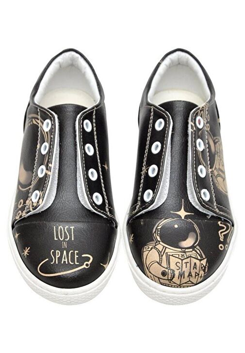 Çocuk Vegan Deri Siyah Bağcıksız Sneakers - Can't Find a Way Tasarım - Görsel 3