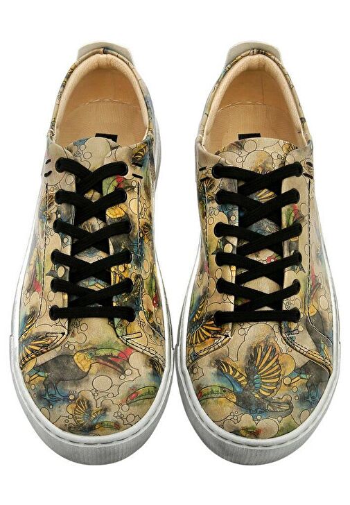 Kadın Vegan Deri Bej Sneakers - Watercolor Toucan Tasarım - Görsel 3
