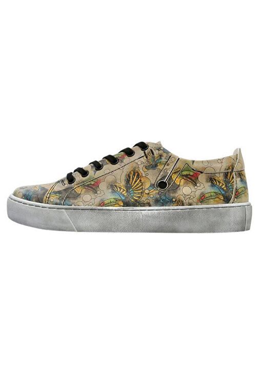 Kadın Vegan Deri Bej Sneakers - Watercolor Toucan Tasarım - Görsel 4