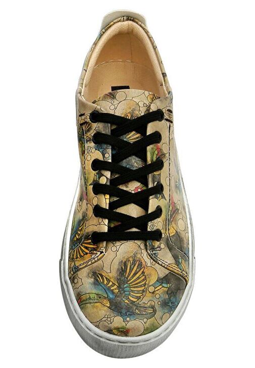 Kadın Vegan Deri Bej Sneakers - Watercolor Toucan Tasarım - Görsel 6