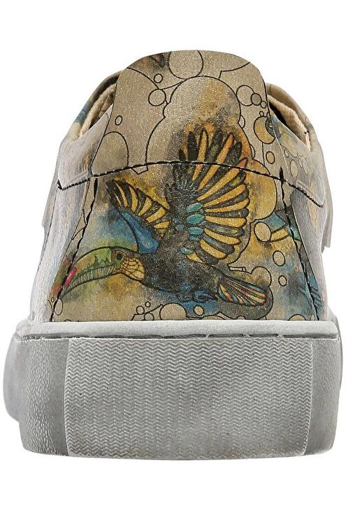 Kadın Vegan Deri Bej Sneakers - Watercolor Toucan Tasarım - Görsel 7