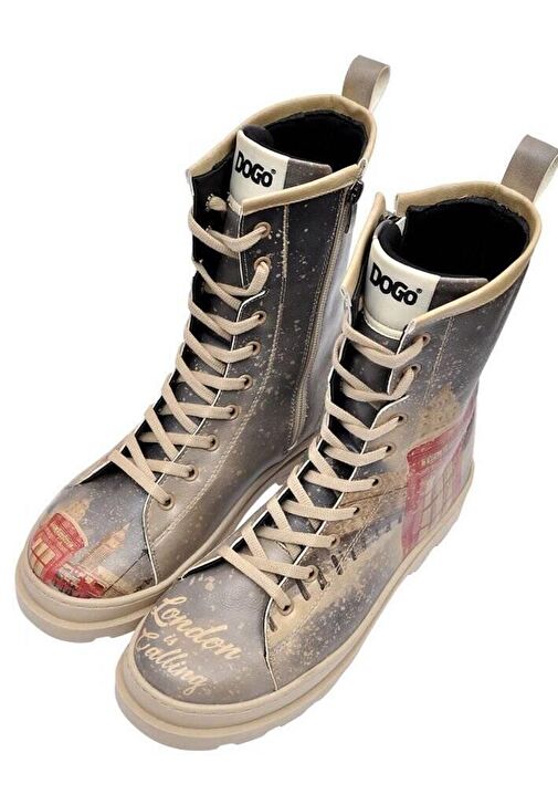 Kadın Vegan Deri Gri Fermuarlı Uzun Bot - London is Calling Tasarım - Görsel 4