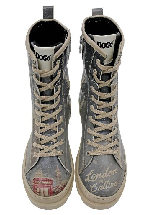 Kadın Vegan Deri Gri Fermuarlı Uzun Bot - London is Calling Tasarım - Görsel 6