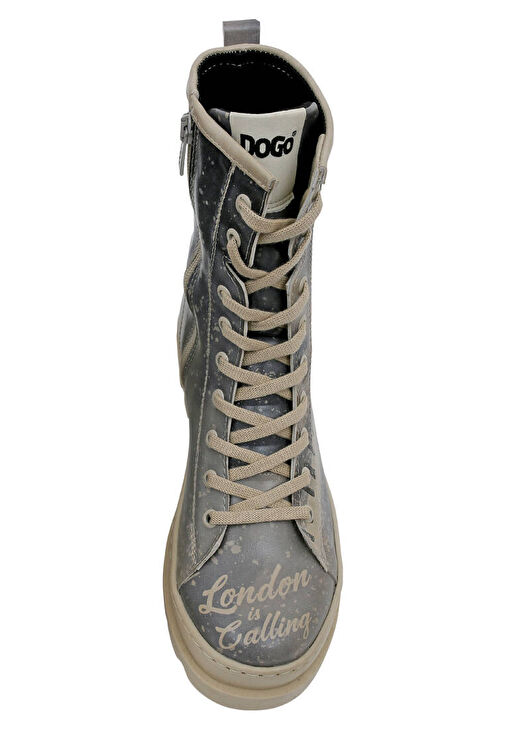 Kadın Vegan Deri Gri Fermuarlı Uzun Bot - London is Calling Tasarım - Görsel 9