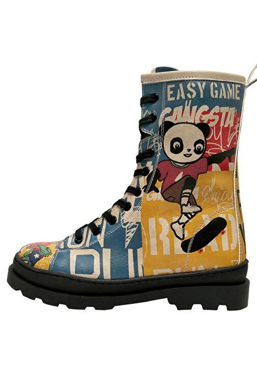 Kadın Vegan Deri Çok Renkli Fermuarlı Uzun Bot - Skaters Tasarım - Görsel 4