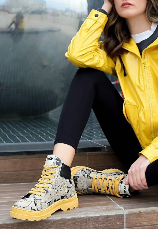 Kadın Vegan Deri Bej Bot - Monochrome Cats Tasarım - Görsel 7