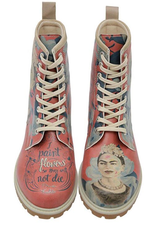 Kadın Vegan Deri Çok Renkli Uzun Bot - Frida Painting Frida Kahlo Tasarım - Görsel 4