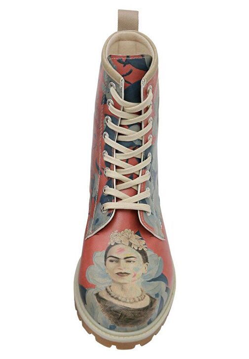 Kadın Vegan Deri Çok Renkli Uzun Bot - Frida Painting Frida Kahlo Tasarım - Görsel 6