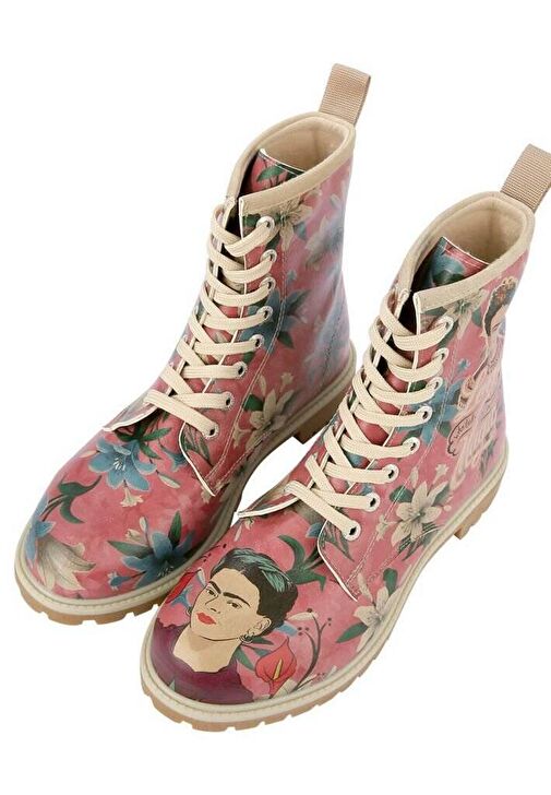 Kadın Vegan Deri Çok Renkli Uzun Bot - Like You Are Magic Frida Kahlo Tasarım - Görsel 6