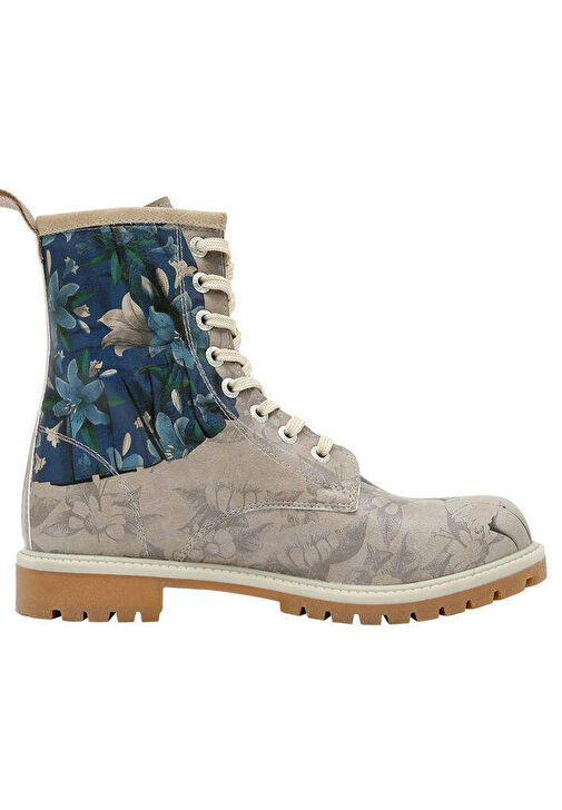 Kadın Vegan Deri Gri Uzun Bot - A Flower From The Past Frida Kahlo Tasarım - Görsel 7