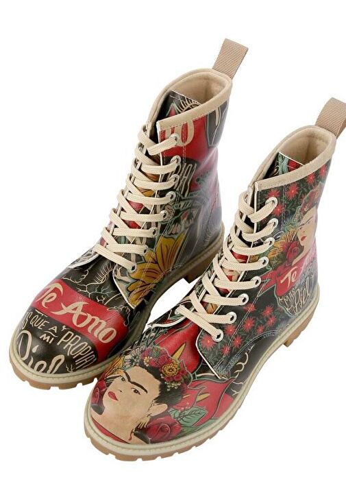 Kadın Vegan Deri Yeşil Uzun Bot - Te Amo Frida Kahlo Tasarım - Görsel 5