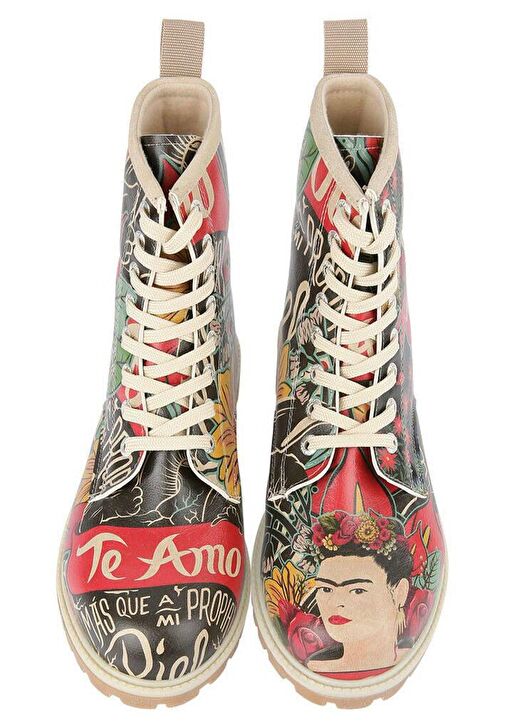 Kadın Vegan Deri Yeşil Uzun Bot - Te Amo Frida Kahlo Tasarım - Görsel 6