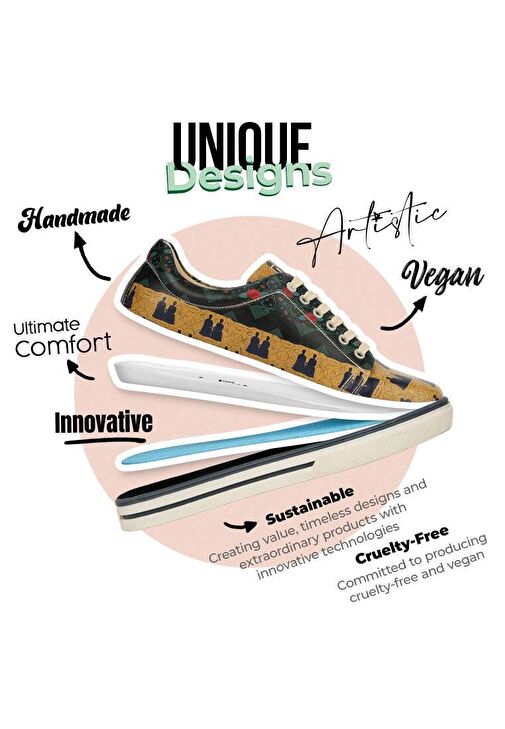 Kadın Vegan Deri Yeşil Sneakers - Frida’s World Frida KahloTasarım - Görsel 4