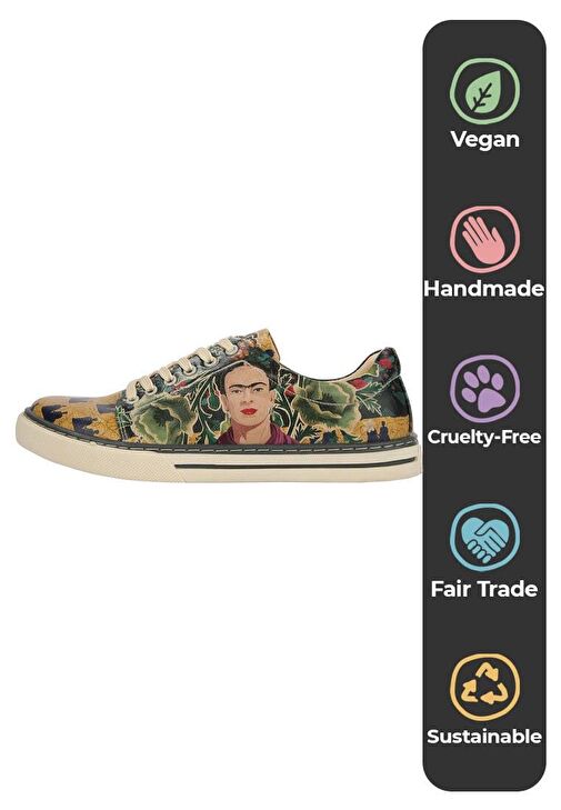 Kadın Vegan Deri Yeşil Sneakers - Frida’s World Frida KahloTasarım - Görsel 5