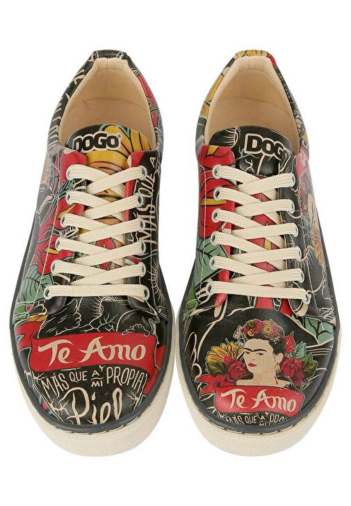 Kadın Vegan Deri Siyah Sneakers - Te Amo Frida Kahlo Tasarım - Görsel 3