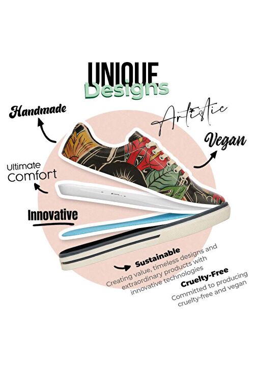 Kadın Vegan Deri Siyah Sneakers - Te Amo Frida Kahlo Tasarım - Görsel 4