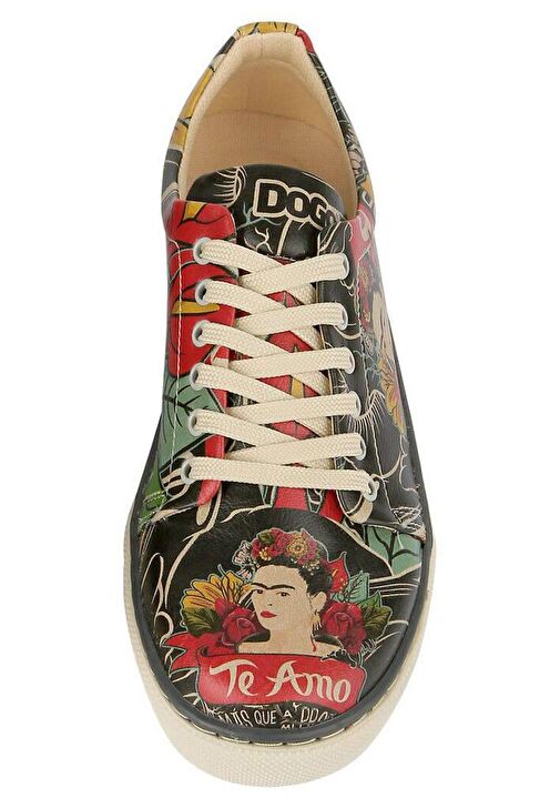 Kadın Vegan Deri Siyah Sneakers - Te Amo Frida Kahlo Tasarım - Görsel 6