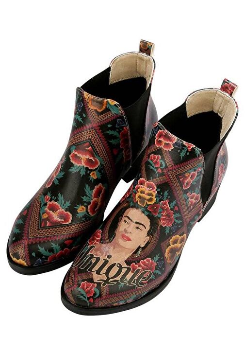 Kadın Vegan Deri Çok Renkli Bilekte Bot - Beauty In The Broken Frida Kahlo Tasarım - Görsel 2