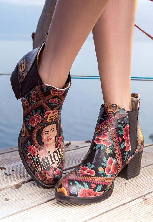 Kadın Vegan Deri Çok Renkli Bilekte Bot - Beauty In The Broken Frida Kahlo Tasarım - Görsel 3