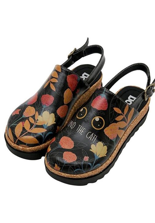 Kadın Vegan Deri Siyah Kalın Taban Sandalet - Find the Cat Tasarım - Görsel 4