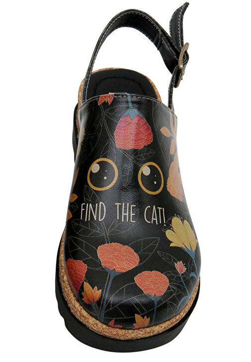 Kadın Vegan Deri Siyah Kalın Taban Sandalet - Find the Cat Tasarım - Görsel 9