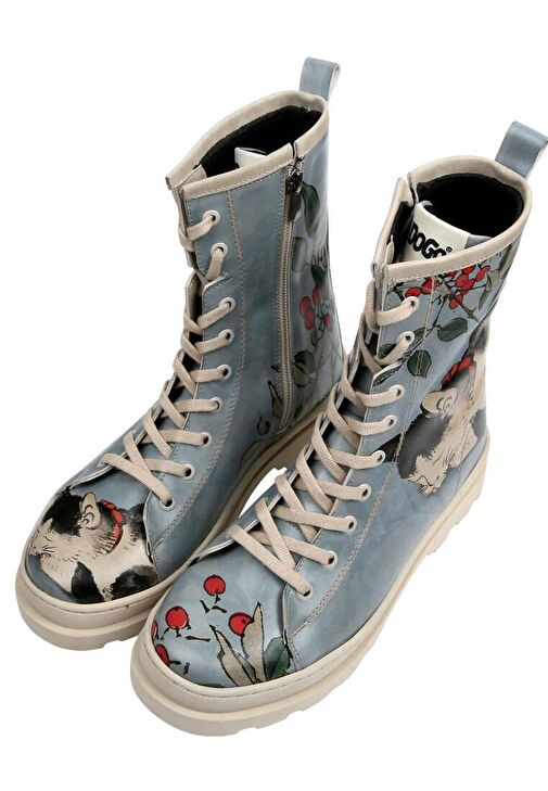 Kadın Vegan Deri Mavi Fermuarlı Uzun Bot - Sleepy Cat Tasarım - Görsel 4