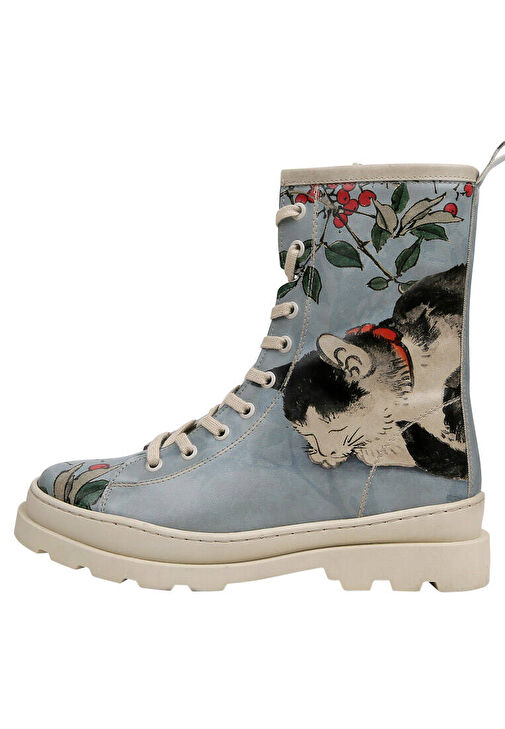 Kadın Vegan Deri Mavi Fermuarlı Uzun Bot - Sleepy Cat Tasarım - Görsel 5