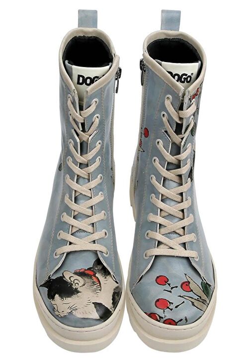 Kadın Vegan Deri Mavi Fermuarlı Uzun Bot - Sleepy Cat Tasarım - Görsel 6