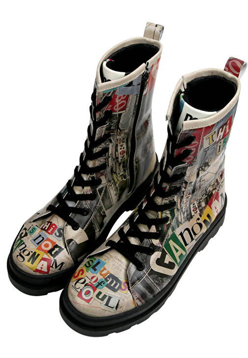 Kadın Vegan Deri Çok Renkli Fermuarlı Uzun Bot - Not Gangnam Tasarım - Görsel 2