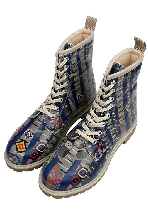 Kadın Vegan Deri Mavi Uzun Bot - Owl Gang Tasarım - Görsel 2