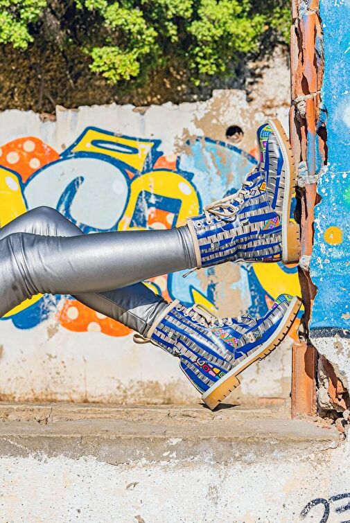 Kadın Vegan Deri Mavi Uzun Bot - Owl Gang Tasarım - Görsel 5