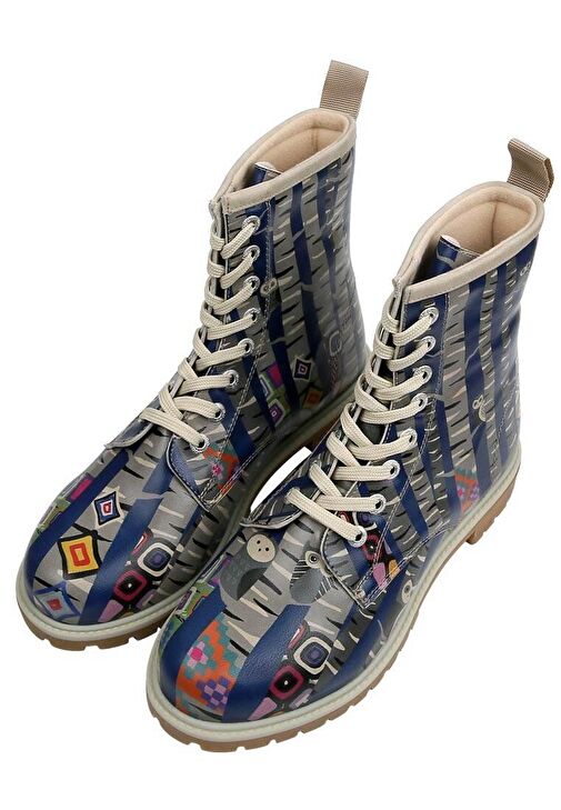 Kadın Vegan Deri Mavi Uzun Bot - Owl Gang Tasarım - Görsel 6