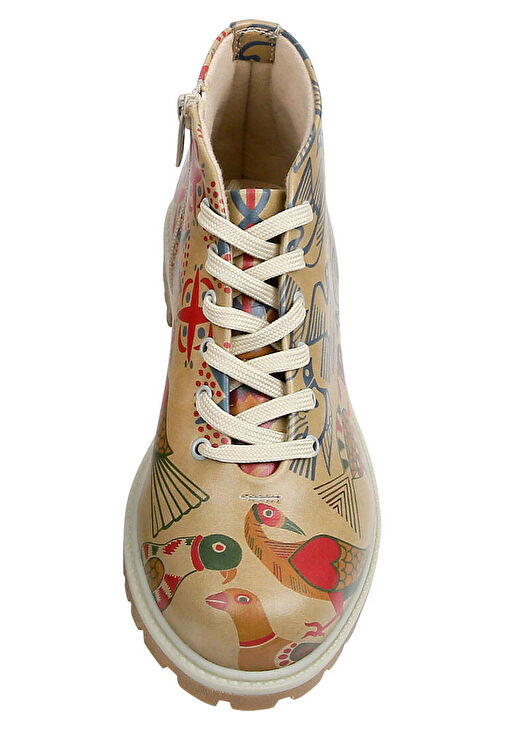 Kadın Vegan Deri Bej Fermuarlı Kısa Bot - Love Birds Tasarım - Görsel 9