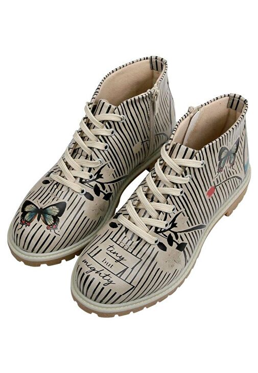 Kadın Vegan Deri Bej Fermuarlı Kısa Bot - Tiny But Mighty Tasarım - Görsel 3