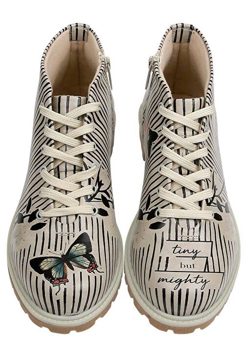 Kadın Vegan Deri Bej Fermuarlı Kısa Bot - Tiny But Mighty Tasarım - Görsel 4