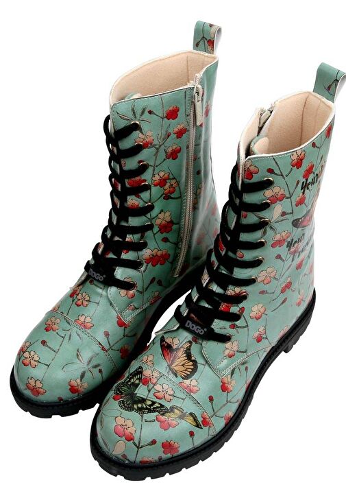 Kadın Vegan Deri Turkuaz Fermuarlı Uzun Bot - Your Wings, Your Dreams Tasarım - Görsel 2