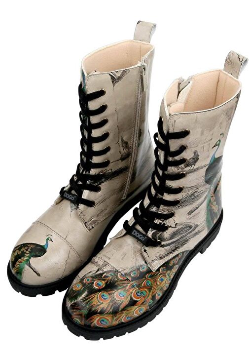 Kadın Vegan Deri Bej Fermuarlı Uzun Bot - Gracious Feathers Tasarım - Görsel 4