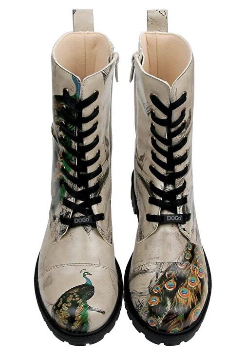 Kadın Vegan Deri Bej Fermuarlı Uzun Bot - Gracious Feathers Tasarım - Görsel 5