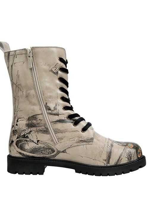 Kadın Vegan Deri Bej Fermuarlı Uzun Bot - Gracious Feathers Tasarım - Görsel 6