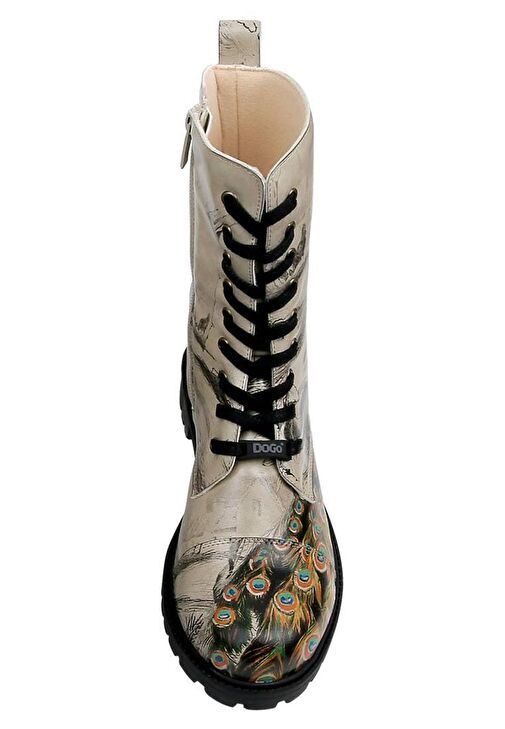 Kadın Vegan Deri Bej Fermuarlı Uzun Bot - Gracious Feathers Tasarım - Görsel 7