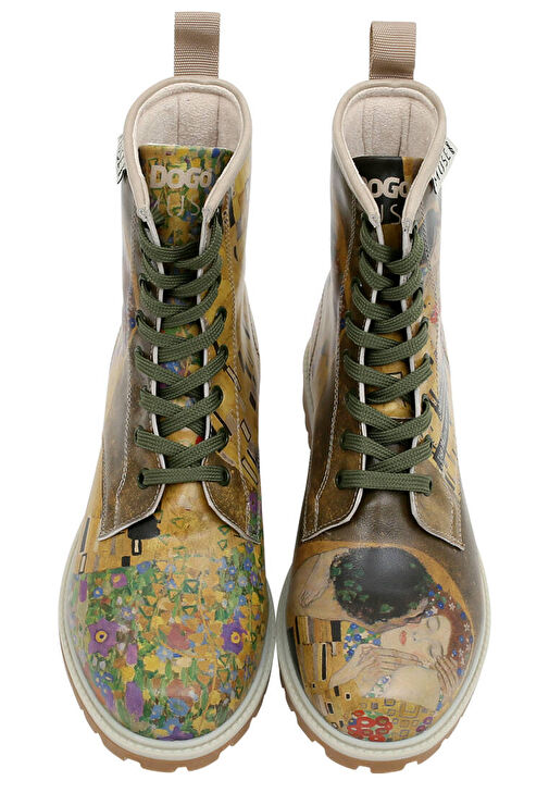 Kadın Vegan Deri Çok Renkli Uzun Bot - Gustav Klimt The Kiss Muse Tasarım - Görsel 5