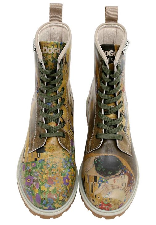 Kadın Vegan Deri Çok Renkli Uzun Bot - Gustav Klimt The Kiss Muse Tasarım - Görsel 8