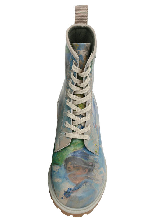 Kadın Vegan Deri Mavi Uzun Bot - Claude Monet Woman With a Parasol Muse Tasarım - Görsel 9