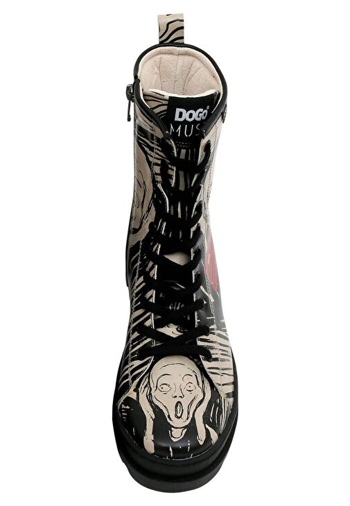 Kadın Vegan Deri Siyah Fermuarlı Uzun Bot - Edvard Munch The Scream Muse Tasarım - Görsel 7