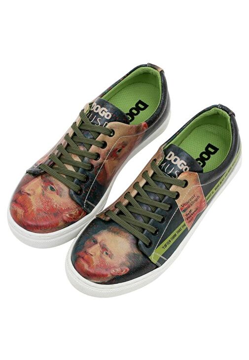 Kadın Vegan Deri Yeşil Sneakers - Vincent van Gogh Self Portrait Muse Tasarım - Görsel 2
