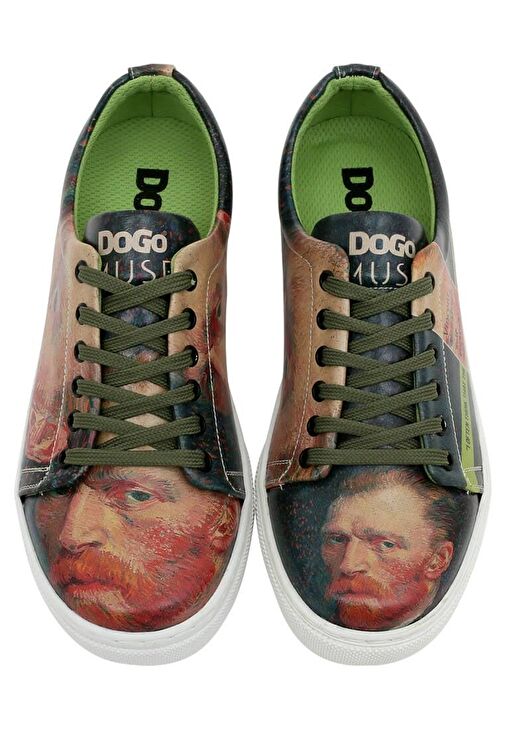 Kadın Vegan Deri Yeşil Sneakers - Vincent van Gogh Self Portrait Muse Tasarım - Görsel 4