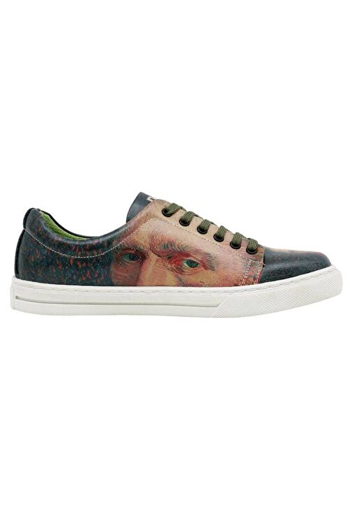 Kadın Vegan Deri Yeşil Sneakers - Vincent van Gogh Self Portrait Muse Tasarım - Görsel 5