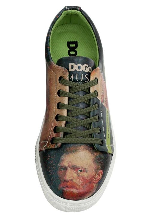 Kadın Vegan Deri Yeşil Sneakers - Vincent van Gogh Self Portrait Muse Tasarım - Görsel 6